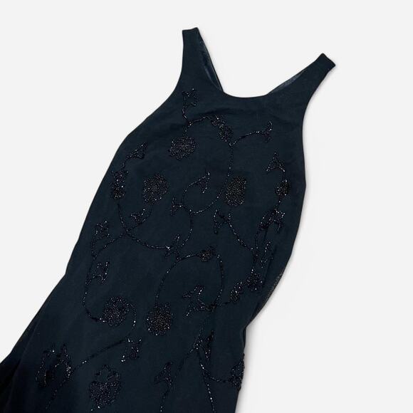 VTG 90s Laundry by Shelli Segal Black Beaded Mesh High Neck Open Back Maxi Dress - Picture 6 of 8